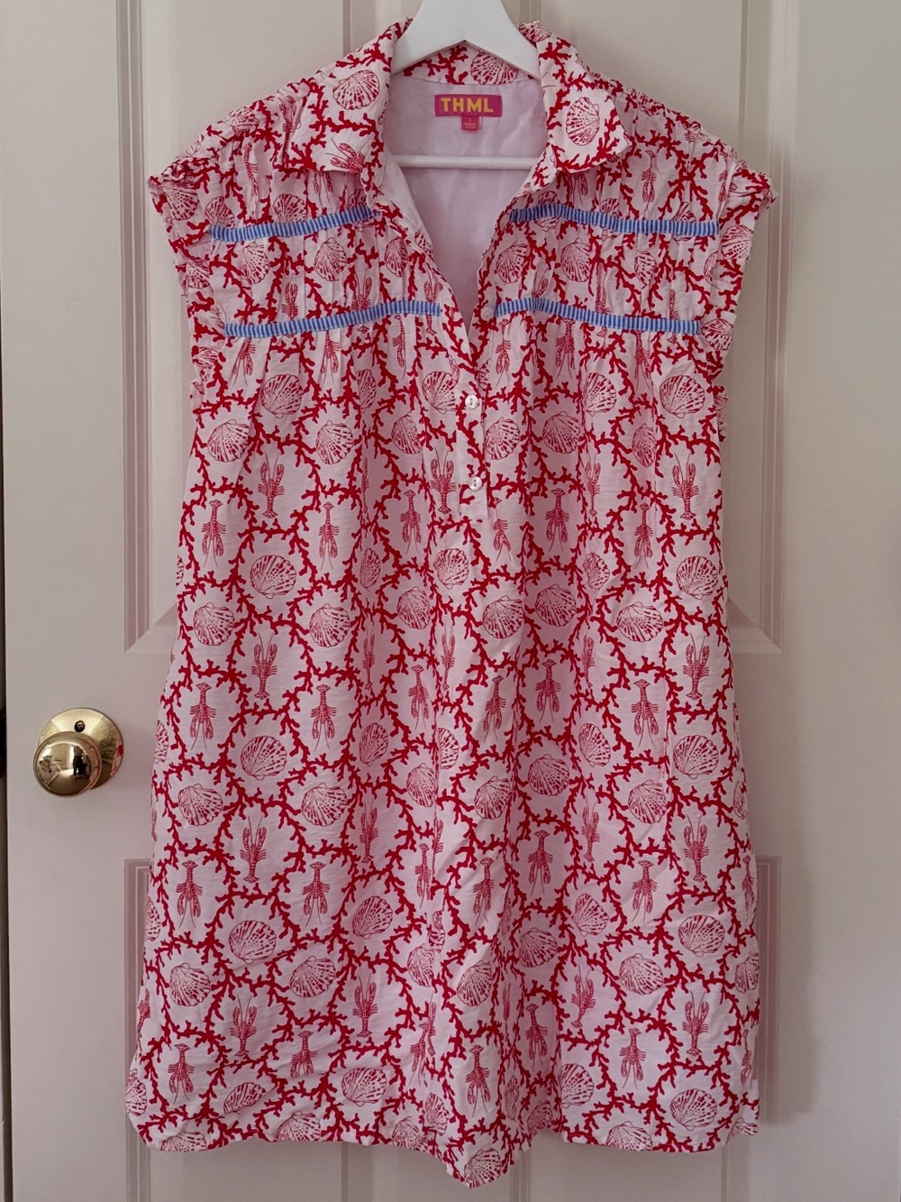 THML Coral & Shell Print Sleeveless Tunic in Red and White